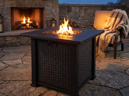 Outdoor Fire Pit Table With Lava Rocks, Propane Fire Pit - Black