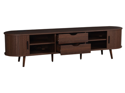 TV Stand For 70" TV, Console With Tambour Doors, Drawers And Built In Power Outlet - Dark Brown