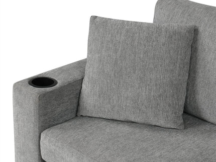 Modern 2 Seater Loveseat Sofa With Pull-Out Bed, Fabric, Built-In USB Ports & Cup Holders