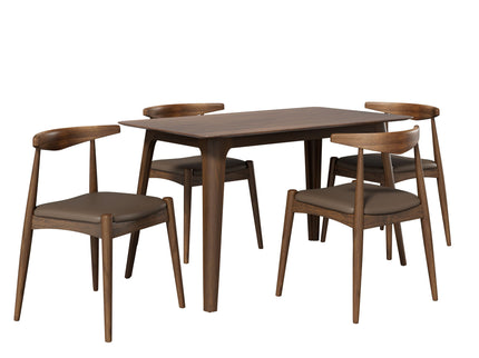 5 Piece Dining Set With 1 Table And 4 Upholstered Chairs - Brown / Walnut