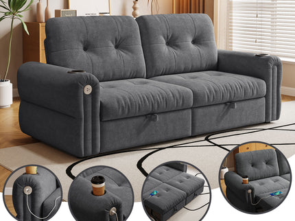 2 In 1 Convertible Sofa Bed For Living Room - Dark Gray - Fabric