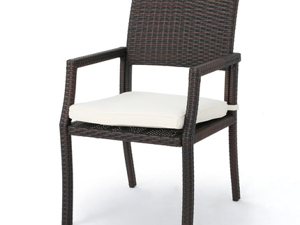 Outdoor Wicker Dining Chair With Water Resistant Cushions (Set of 2) - White / Brown
