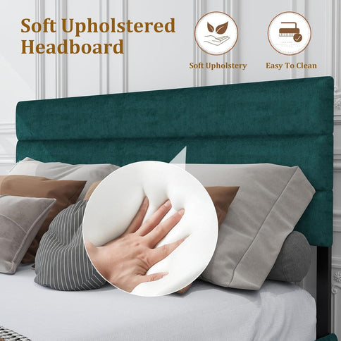 Upholstered Platform Bed Frame With Headboard, No Box Spring Needed, Underbed Storage