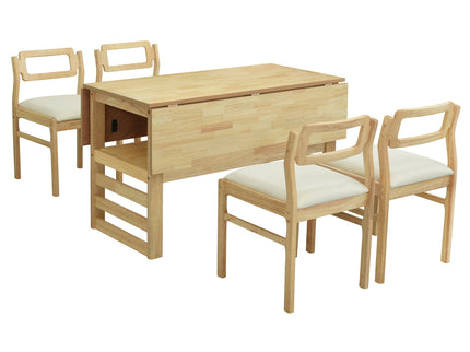 5 Piece Extendable Wood Square Dining Table Set With 2 Drop Leaves