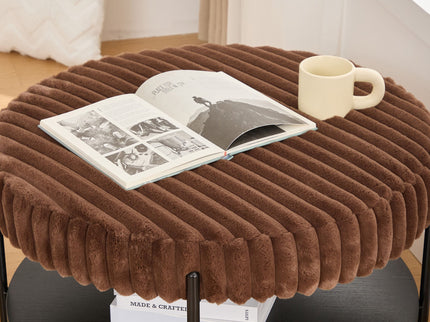 Modern Upholstered Round Ottoman Coffee Table With Storage Shelf