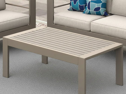 All-Weather Outdoor Coffee Table With Wood-Look Top