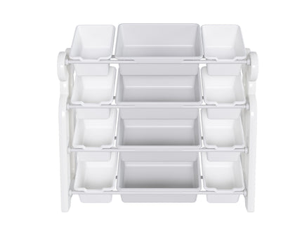 Multi Functional Kids Toy Storage Organizer Cabinet With Hdpe Shelf And 12 Bins - Gray White