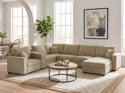 Modular 5 Seat U-Shape Sectional Sofa With Chaise Lounge, Built In Cup Holders And Storage Drawer
