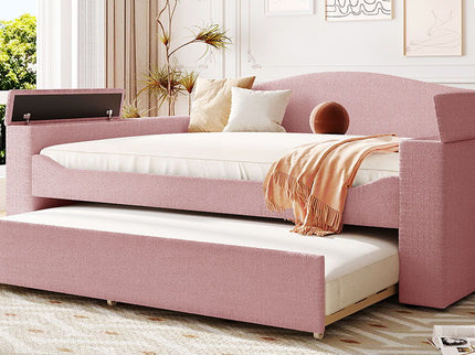 Upholstered Daybed With Storage Armrests, Trundle And Latest Integrated tooth Audio System