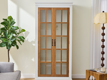 Rustic Style Display Cabinet With Glass Doors For Collectibles
