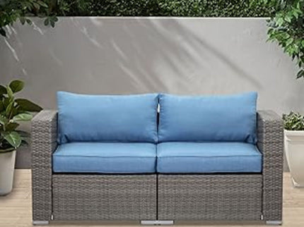 2 Piece Patio Loveseat Set With Thick Cushions, Outdoor Sectional Sofa For Balcony - Blue / Brown