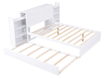 Storage Platform Bed With Pull Out Shelves And Trundle