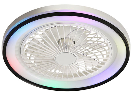 RGB Dimmable LED Bladeless Ceiling Fan With Remote Control, Flush Mount - White