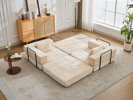 Convertible Floor Sofa Bed With Pillow Back Support Armrest