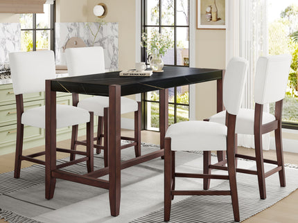 5 Piece Counter Height Dining Set, Bar Table With 4 Upholstered Chairs