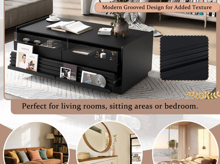 Modern Rectangle Coffee Table With 4 Drawers And 2 Display Shelves