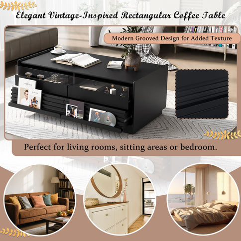 Modern Rectangle Coffee Table With 4 Drawers And 2 Display Shelves