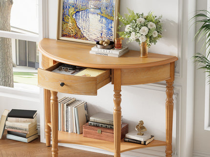 Half Moon Console Table With Drawer & Shelf