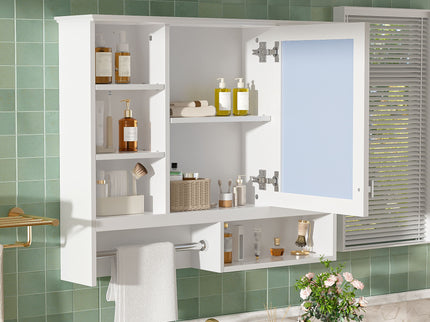 Wall Mount 2 In 1 Mirror Cabinet With Adjustable Shelves, Open Storage, For Bathroom Vanity - White