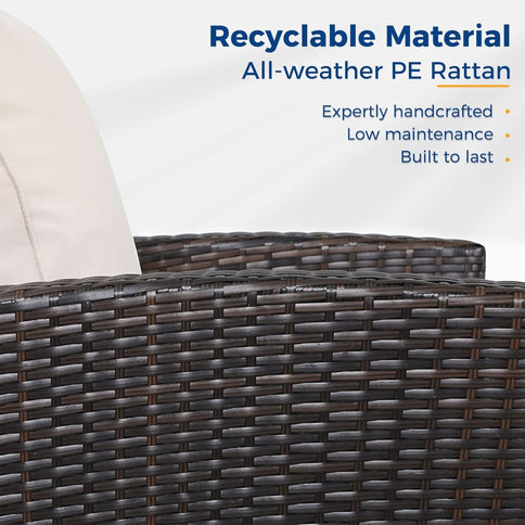 All-Weather Wicker 3 Seat Patio Sofa With Thick Cushions
