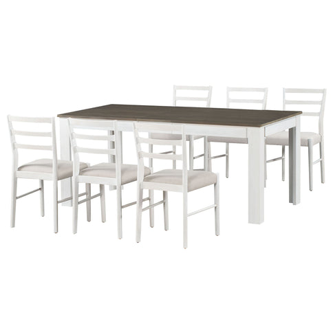 7 Piece Dining Set With Extendable Table, 2 Drawers & 6 Upholstered Chairs