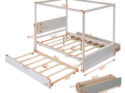 Canopy Platform Bed With Drawers, Support Slats, No Box Spring Needed