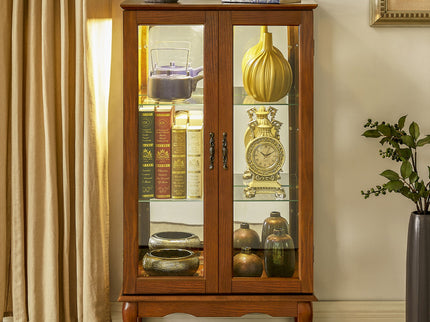 Curio Cabinet Lighted Curio Diapaly Cabinet With Adjustable Shelves And Mirrored Back Panel, Tempered Glass Doors (3 Tier), (E26 Light Bulb Not Included)