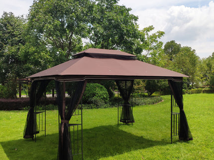 13 0 Outdoor Patio Gazebo Canopy Tent With Ventilated Double Roof And Mosquito Net (Detachable Mesh Screen On All Sides) Suitable For Lawn Garden Backyard And Deck Top - Brown
