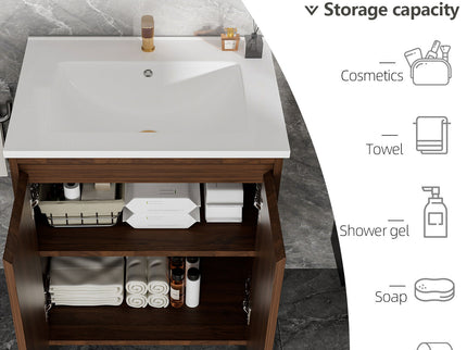 Bathroom Vanity With Ceramic Sink, Floor-Standing Design, Soft-Closing Drawers