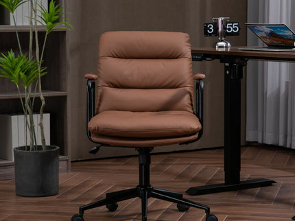 Office Chair, Mid Back Home Office Desk Task Chair With Wheels And Arms Ergonomic Computer Rolling Swivel Chair With Padded Armrest