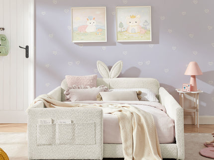 Cute Rabbit Ear Upholstered Platform Bed Frame With Safety Rail