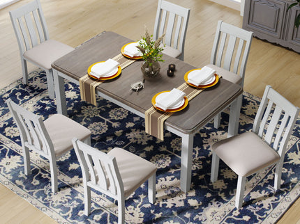 Dining Table Set Retro Style With Extendable Table And Upholstered Chairs