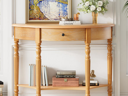 Half Moon Console Table With Drawer & Shelf
