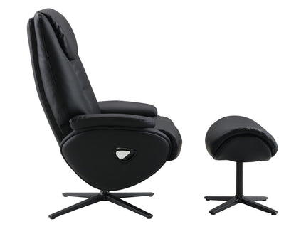 Labotina - Top Grain Leather Accent Chair With Swivel & Ottoman - Black