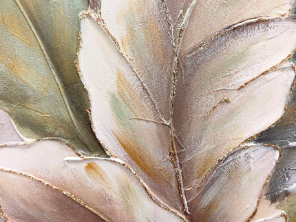 Botanical Leaf Wall Art, Textured Canvas Painting With Accents, Framed Decor For Living Room (Set of 2) - Green Leaf