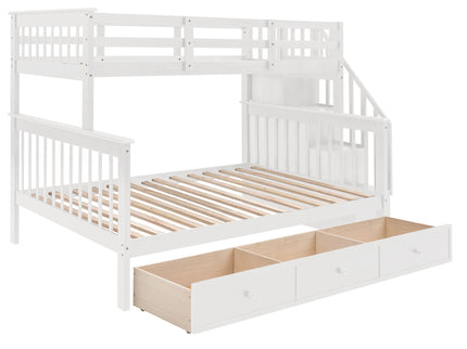 Stairway Bunk Bed With Storage And Guard Rail For Bedroom