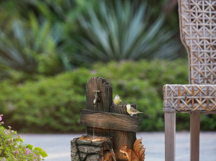 Decorative Two Tiered Water Fountain With Woodland Animal Design, Outdoor Fountain With Light And Pump - Multi