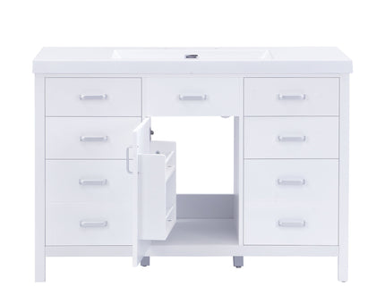 47.25" Modern Bathroom Vanity With Sink, Soft Close Single Door & 6 Drawers - White