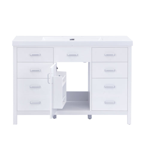 47.25" Modern Bathroom Vanity With Sink, Soft Close Single Door & 6 Drawers - White