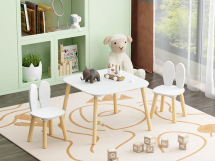 Rabbit Themed Table And 2 Chairs Set - White