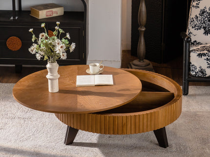 Round Retro Coffee With Solid Wood Legs