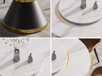 Modern Artificial Stone Round Carbon Steel Base Dining Table Stone Turntable