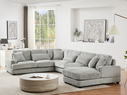 U - Shaped Sectional Sofa With Chaise Lounge, Oversized Living Room Sofa - Gray