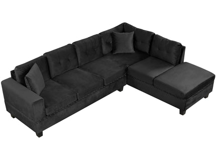 Modern Sectional Sofa With Storage Ottoman, L - Shape Couch With 2 Pillows And Cup Holders