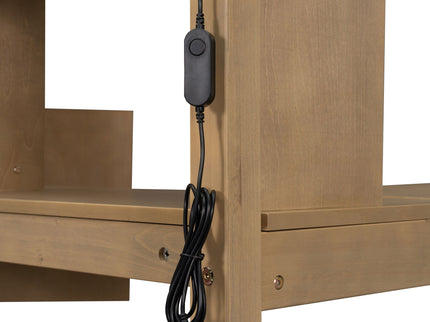 Loft Bed With Built In L Shaped Desk, LED Lights, Storage Shelves, Cabinets, And Staircase