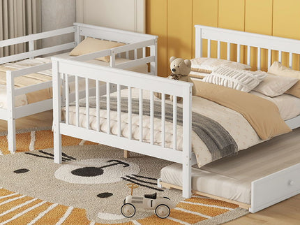 Bunk Bed With Twin Size Trundle, Storage And Guard Rail For Bedroom