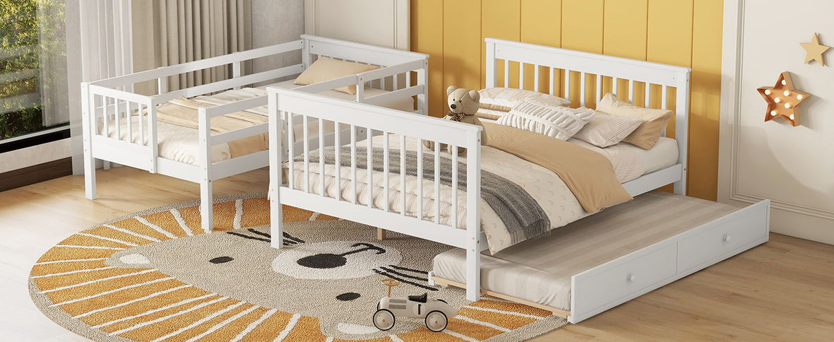 Bunk Bed With Twin Size Trundle, Storage And Guard Rail For Bedroom