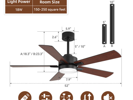 Reversible DC Motor Ceiling Fan With Dimmable LED Light For Living Room