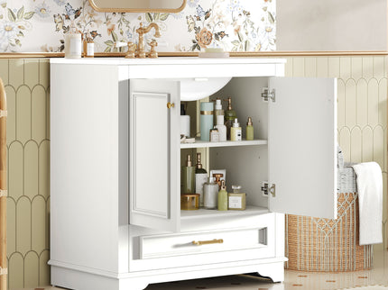 Bathroom Vanity With Sink, Cabinet & 2 Soft Closing Doors & Adjustable Shelf