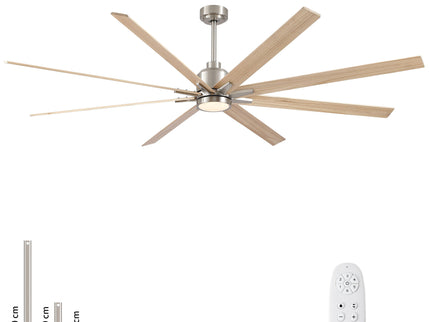 Oversized Large Ceiling Fan With Dimmable LED Light, 8 Blades, Remote Control